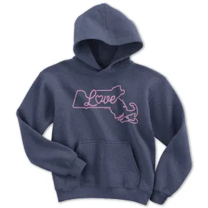 Love Massachusetts Script Youth Hoodie