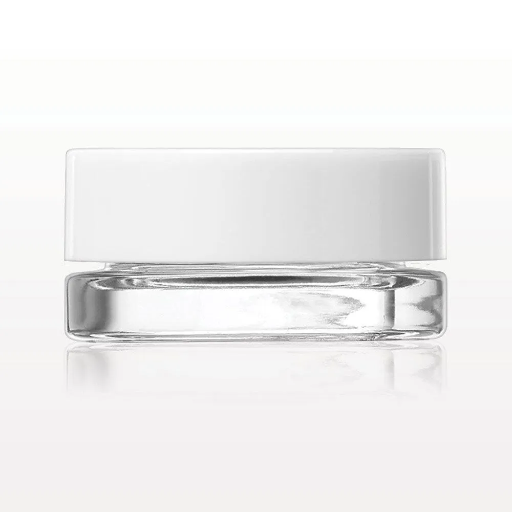 Low Profile Glass Sample Jars   Threaded Caps   Liners - 5 Grams / WHITE Caps / Case of 200 Jars   Caps - Unassembled