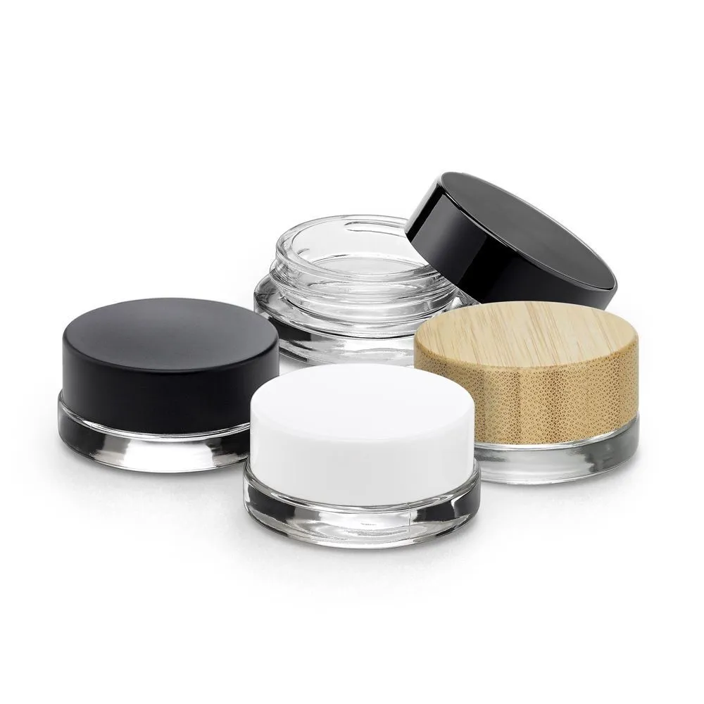 Low Profile Glass Sample Jars   Threaded Caps   Liners - 5 Grams / WHITE Caps / Case of 200 Jars   Caps - Unassembled