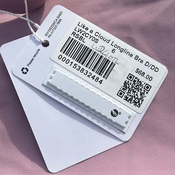 Lululemon Like a Cloud Longline Bra size 6 D/DD Cup Rose Blush NWT