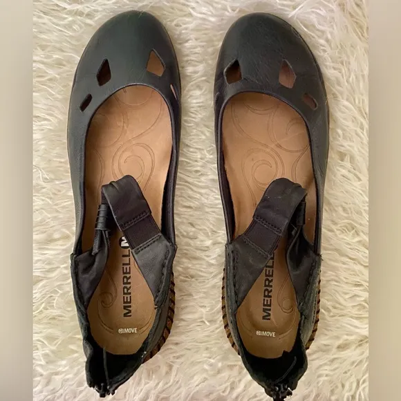 Merrell Women Size 6 36 Black Emme Leather Ankle Strap Zip Mary Jane Sport Shoe