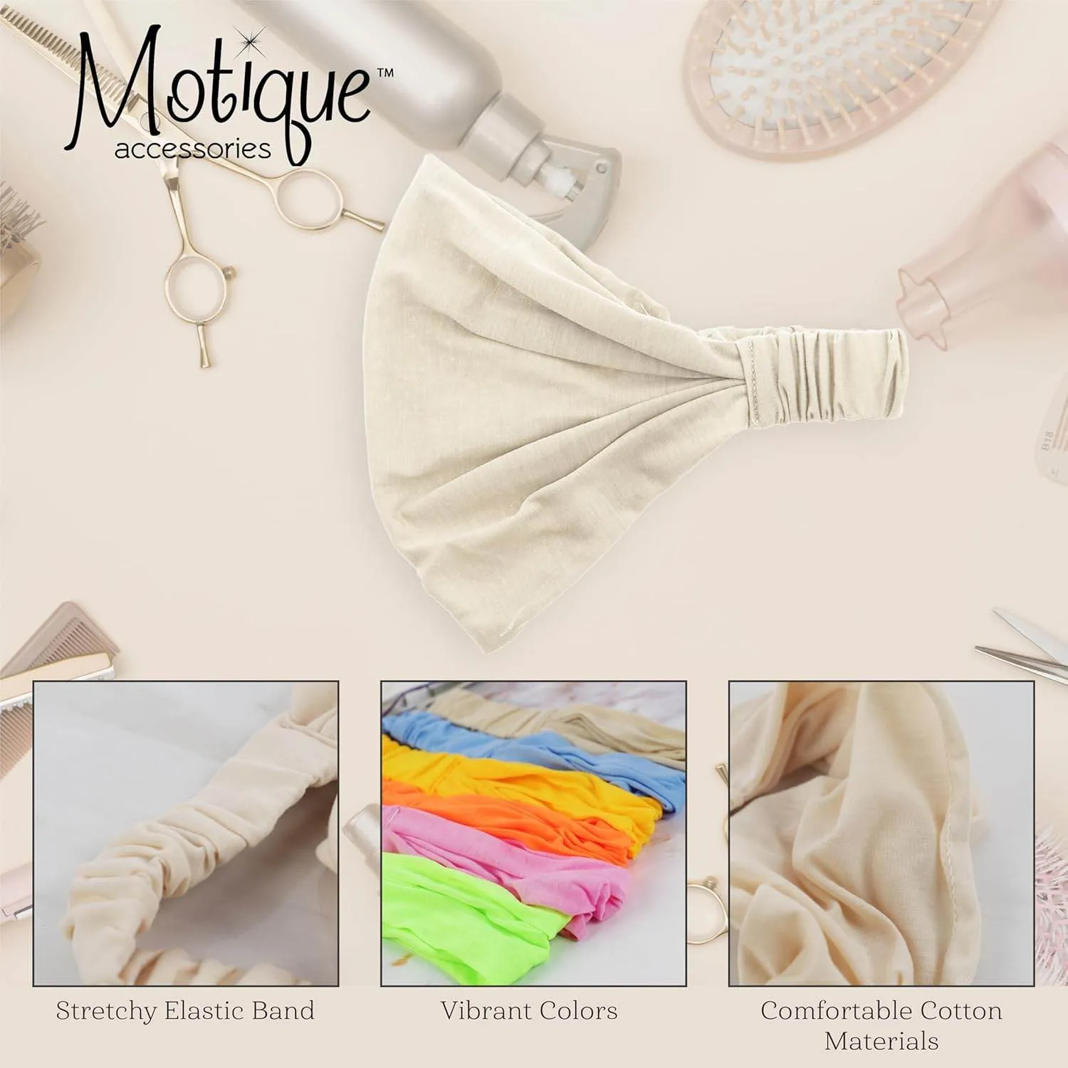 Motique Accessories Wide Cotton Head Band Solid Boho Yoga Style Soft Hairband