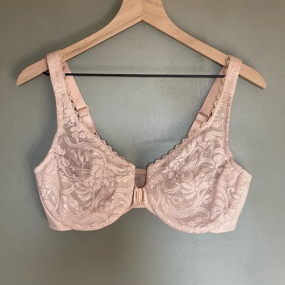 NWOT Glamorise WonderWire Front-Closure Stretch Lace Bra Size 40C Pink Nude Sexy