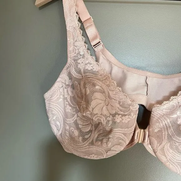 NWOT Glamorise WonderWire Front-Closure Stretch Lace Bra Size 40C Pink Nude Sexy