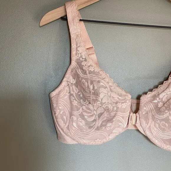 NWOT Glamorise WonderWire Front-Closure Stretch Lace Bra Size 40C Pink Nude Sexy