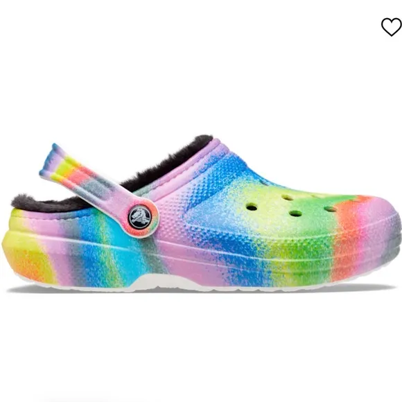 NWT Crocs Classic Fur Lined Spray Dye rainbow Clog in size 13 mens