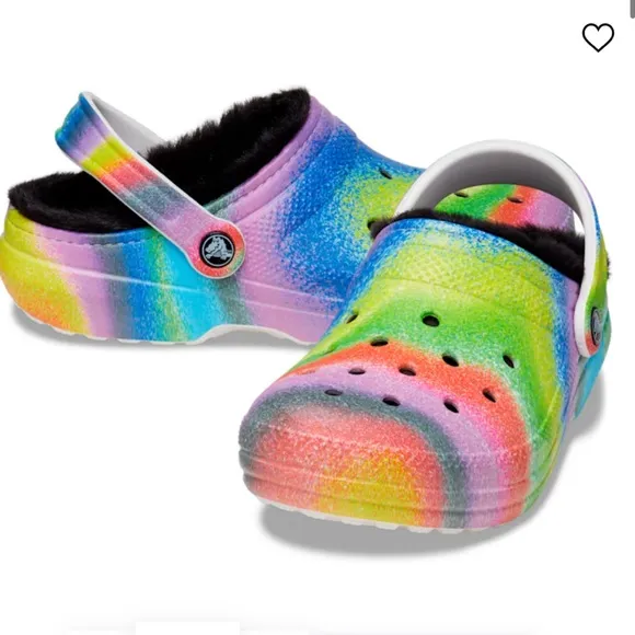 NWT Crocs Classic Fur Lined Spray Dye rainbow Clog in size 13 mens