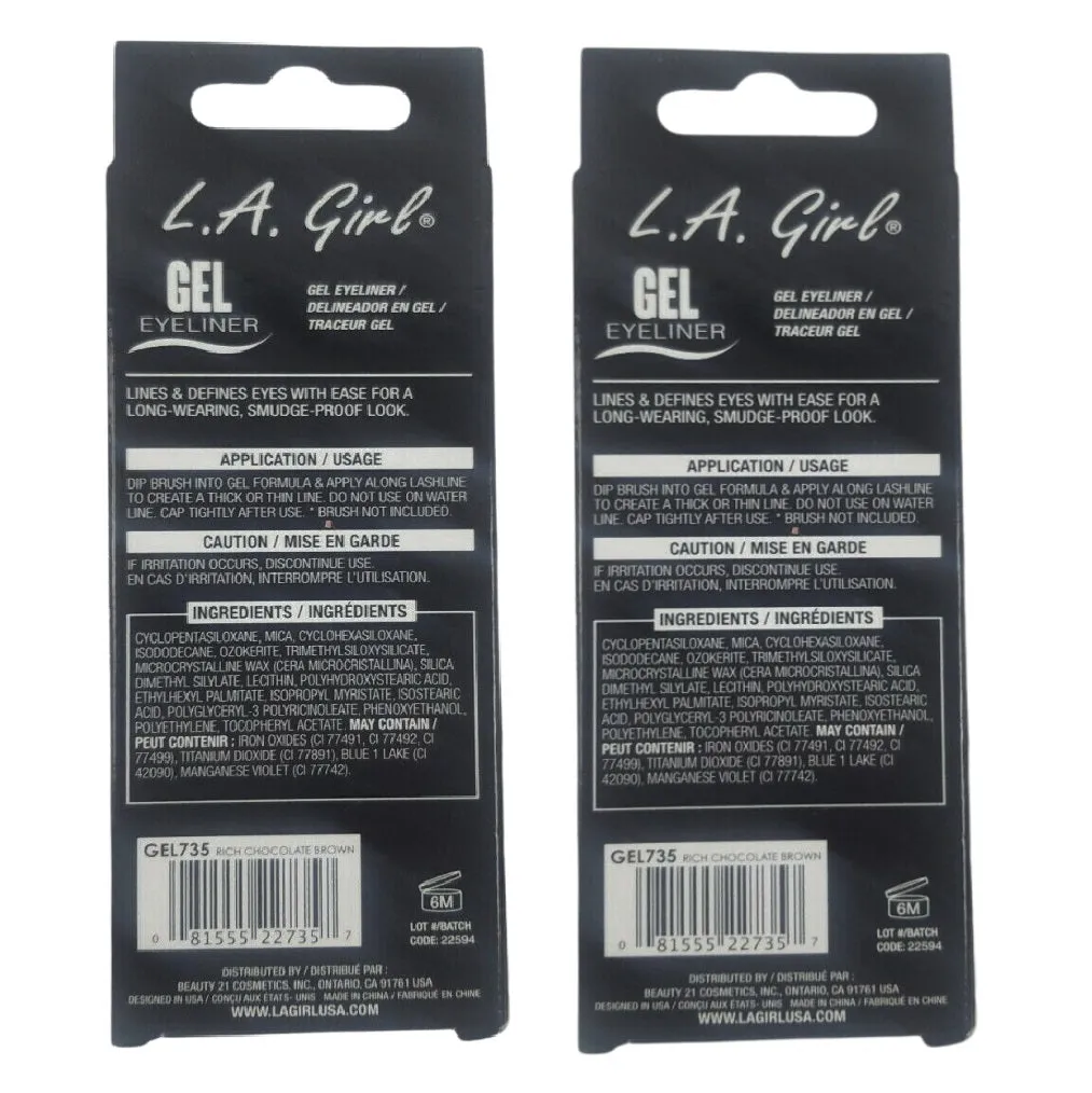 Pack of 2 L.A. Girl Gel Eyeliner, Rich Chocolate GEL735
