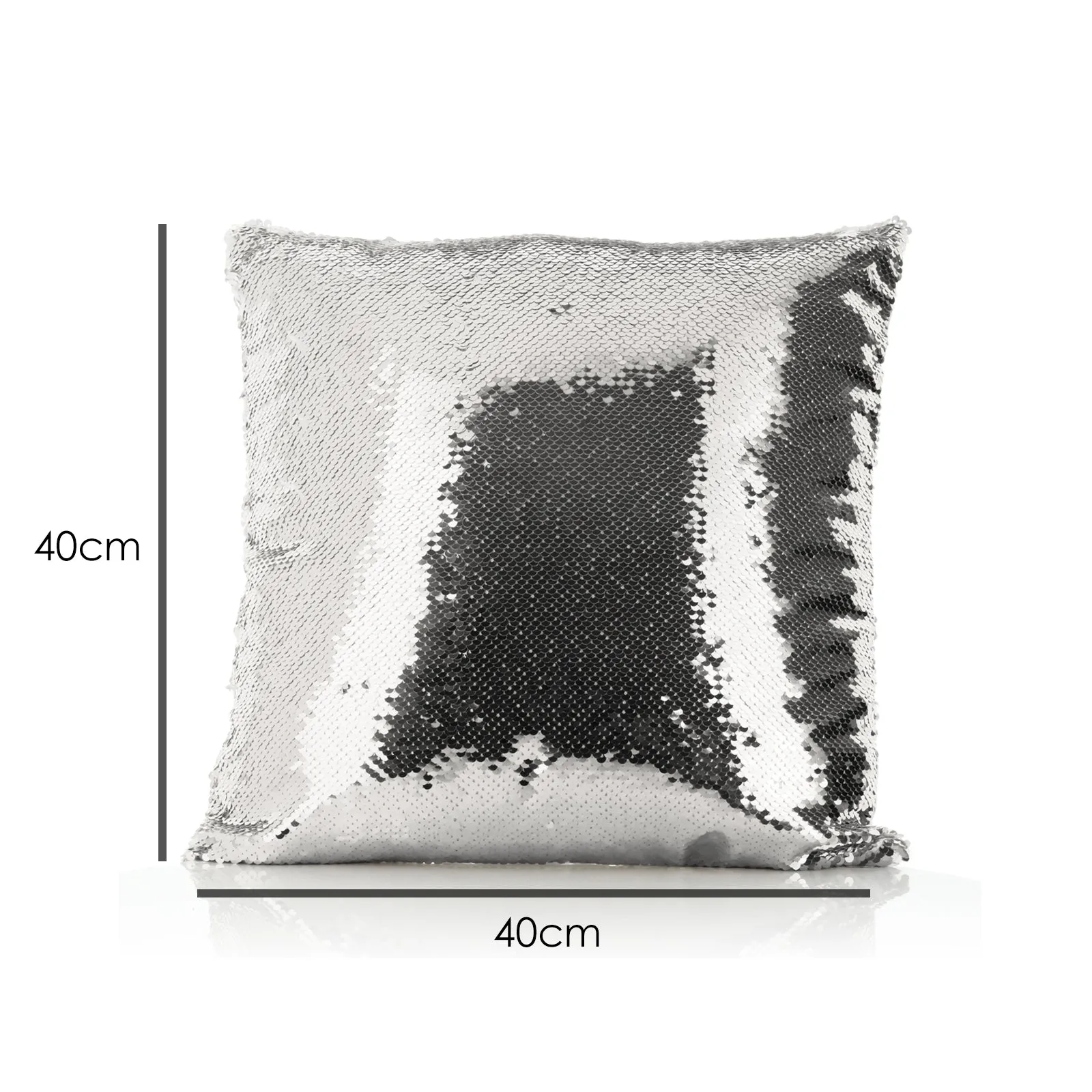 Personalised Sequin Cushion with Christmas Reindeer Deer Green Leaves and Cute Text