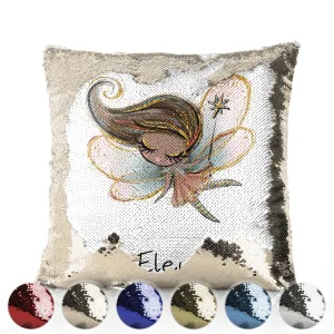 Personalised Sequin Cushion with Cute Text and Butterfly Flower Pink Dress Fairy