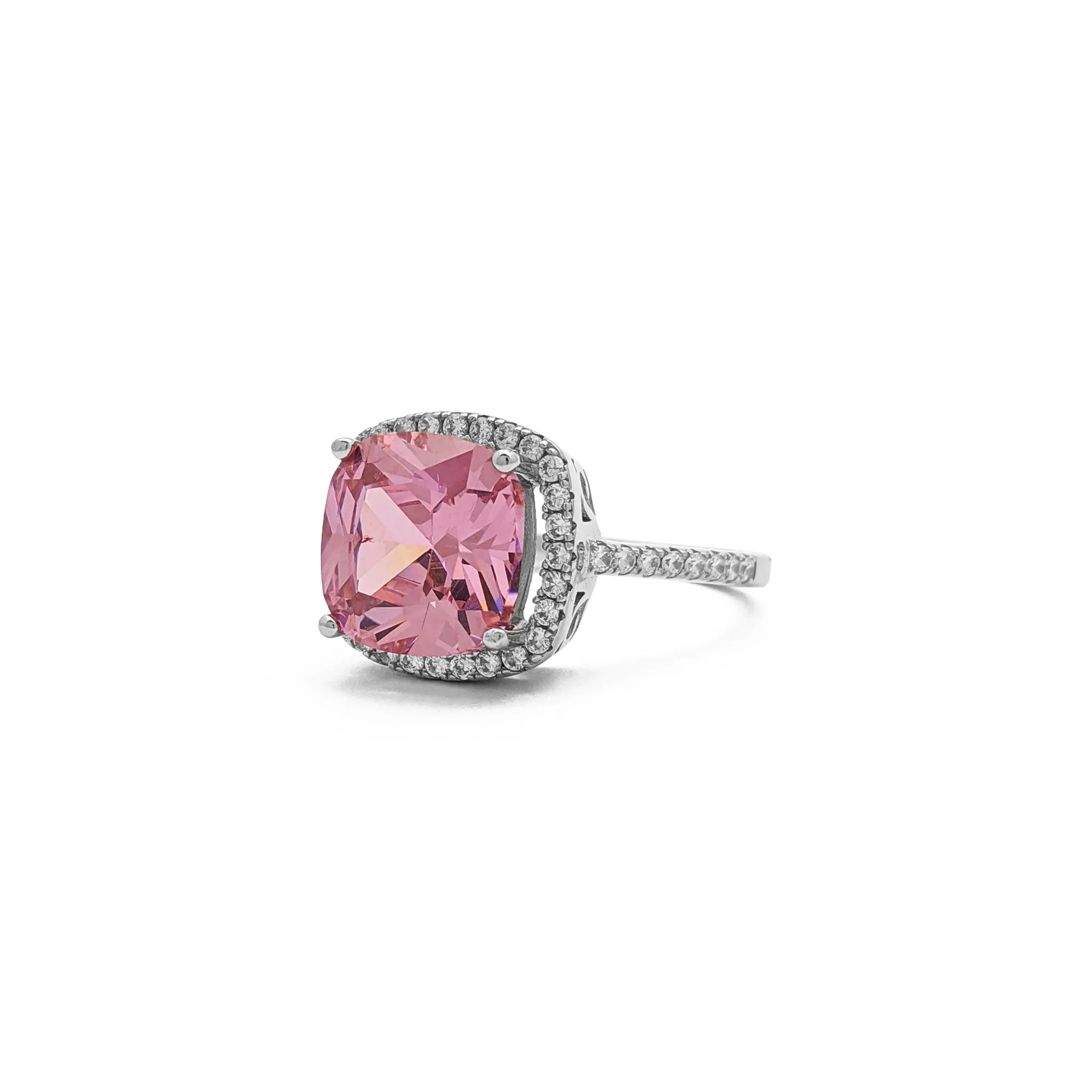 Pink Cushion Cut Halo Ring (Silver)