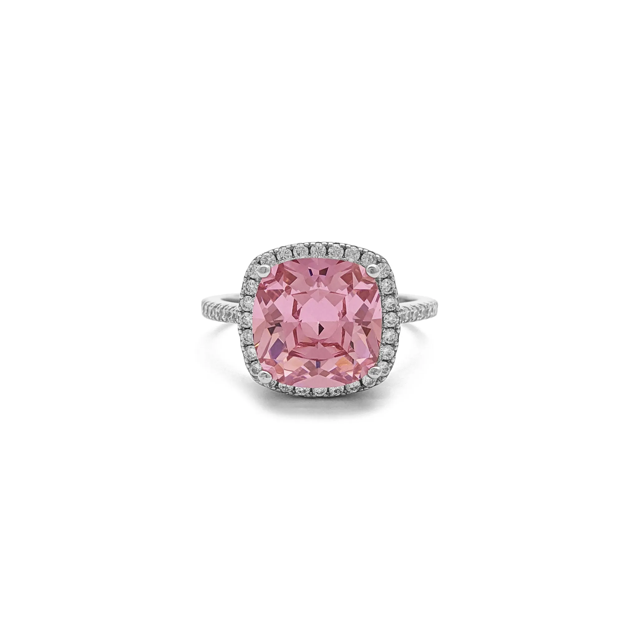 Pink Cushion Cut Halo Ring (Silver)