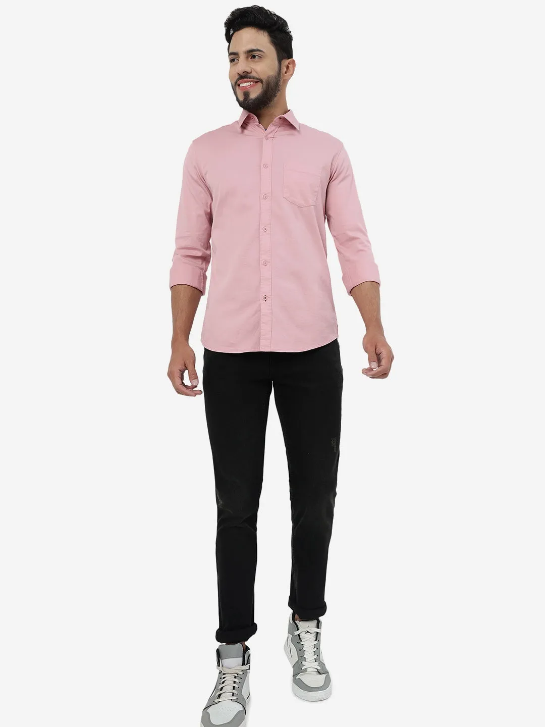 Pink Solid Slim Fit Casual Shirt | JadeBlue