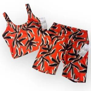Sage Collective NWT Orange Palm Bra Tank and Shorts Active Set Medium