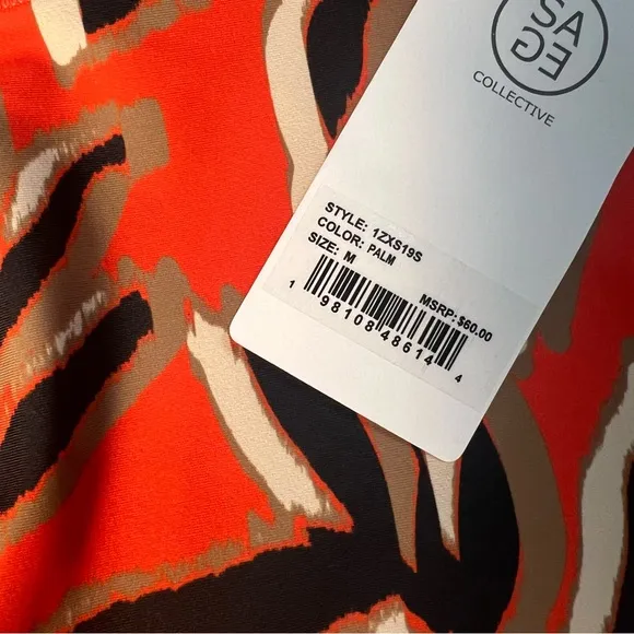 Sage Collective NWT Orange Palm Bra Tank and Shorts Active Set Medium