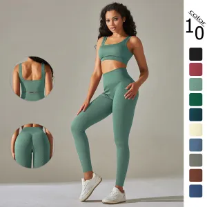 Seamless Yoga Set for Women - High Waisted Leggings and Yoga Bra