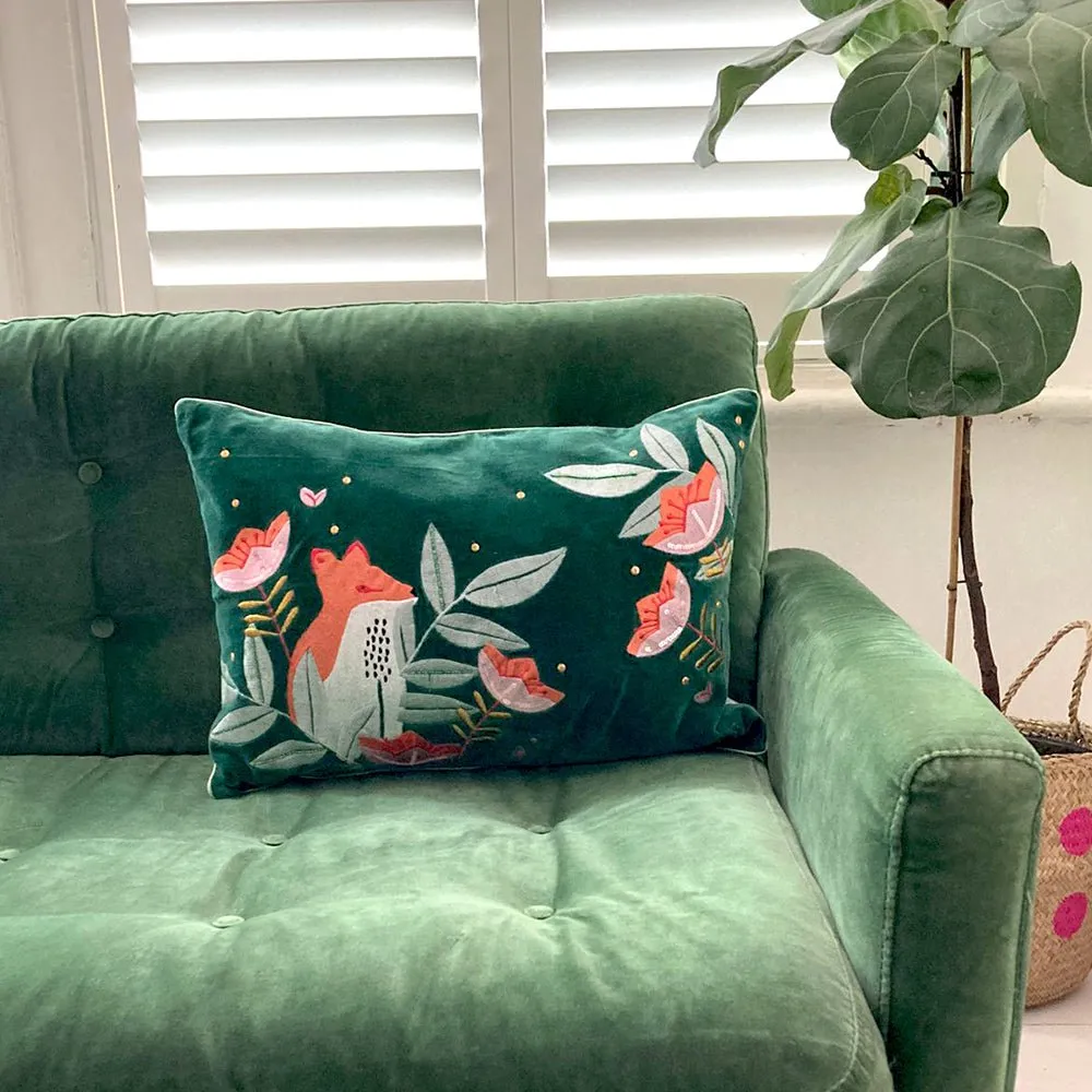 Secret Garden Velvet Fox Cushion