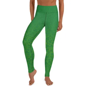 Shamrocks and Swirls on Green - Women's Yoga Leggings