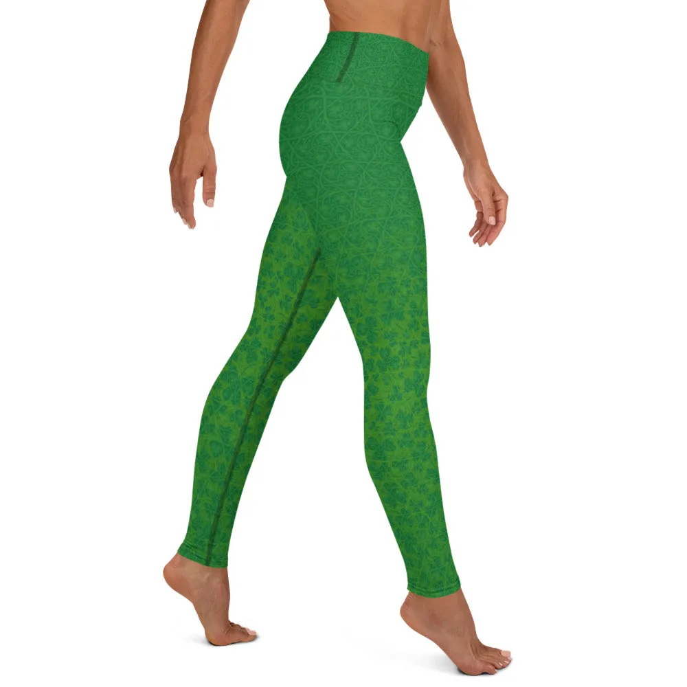 Shamrocks and Swirls on Green - Women's Yoga Leggings