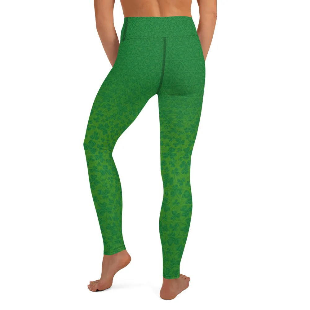 Shamrocks and Swirls on Green - Women's Yoga Leggings