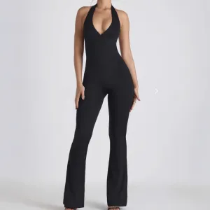 Solid Color Low Cut Stretchy Tight Sleeveless Jumpsuit