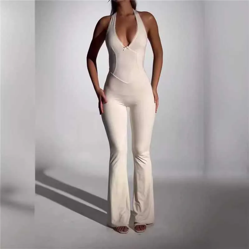 Solid Color Low Cut Stretchy Tight Sleeveless Jumpsuit