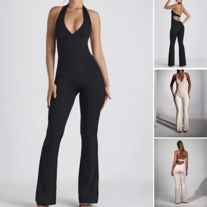Solid Color Low Cut Stretchy Tight Sleeveless Jumpsuit