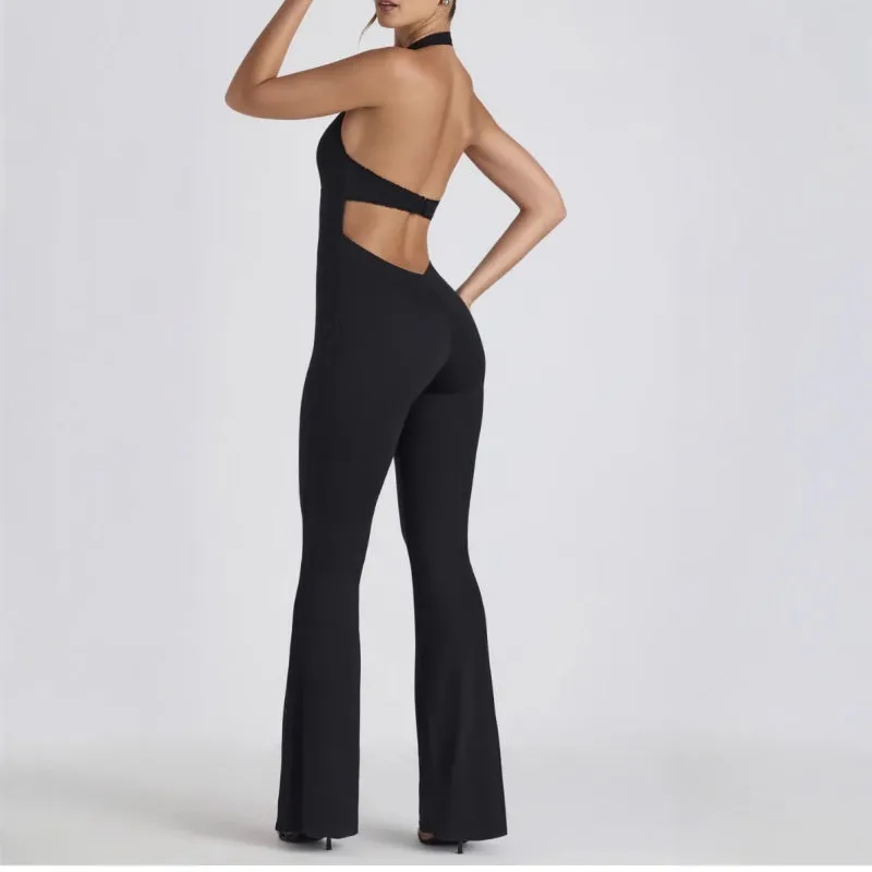 Solid Color Low Cut Stretchy Tight Sleeveless Jumpsuit
