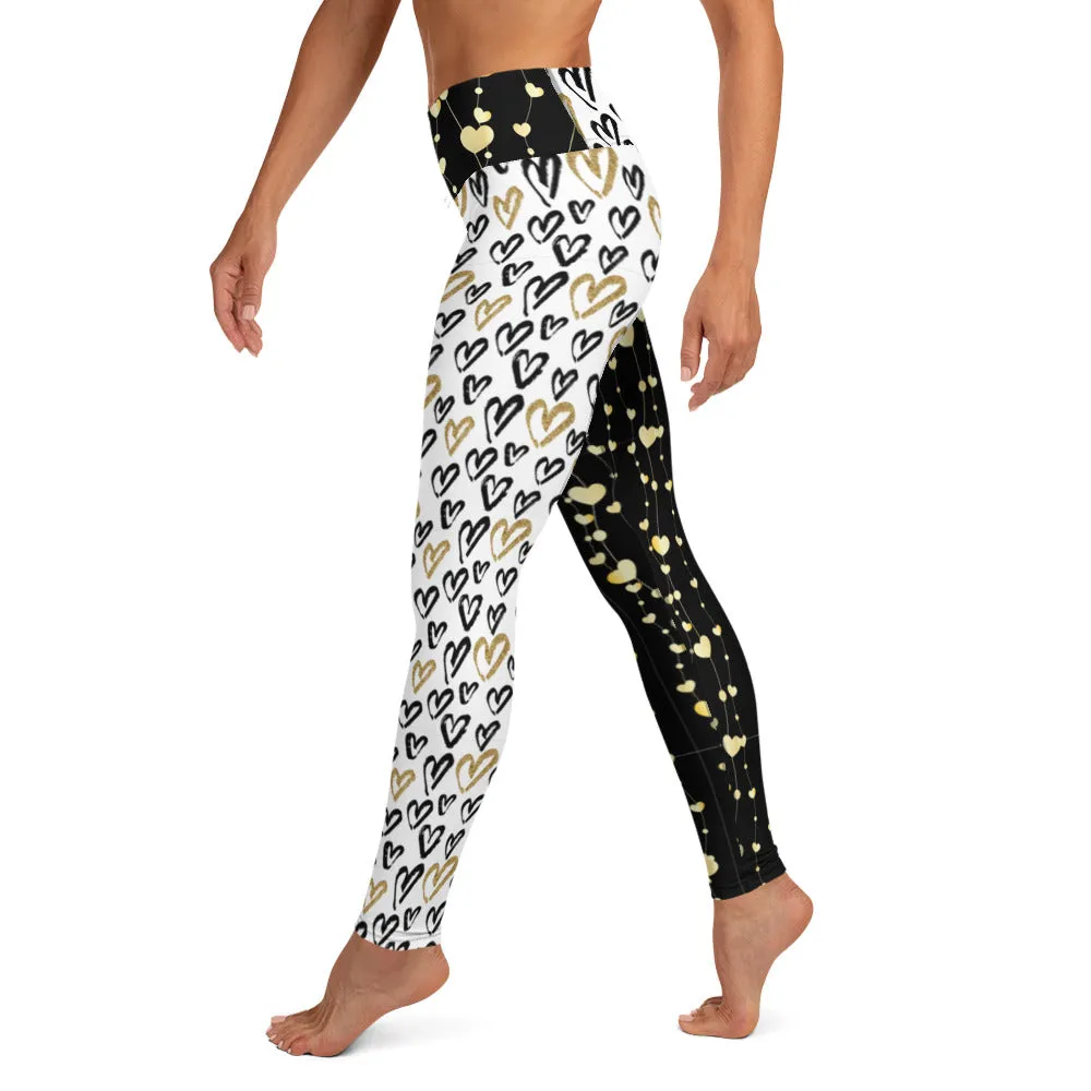 Strings of Black and Gold Hearts - Yoga Leggings