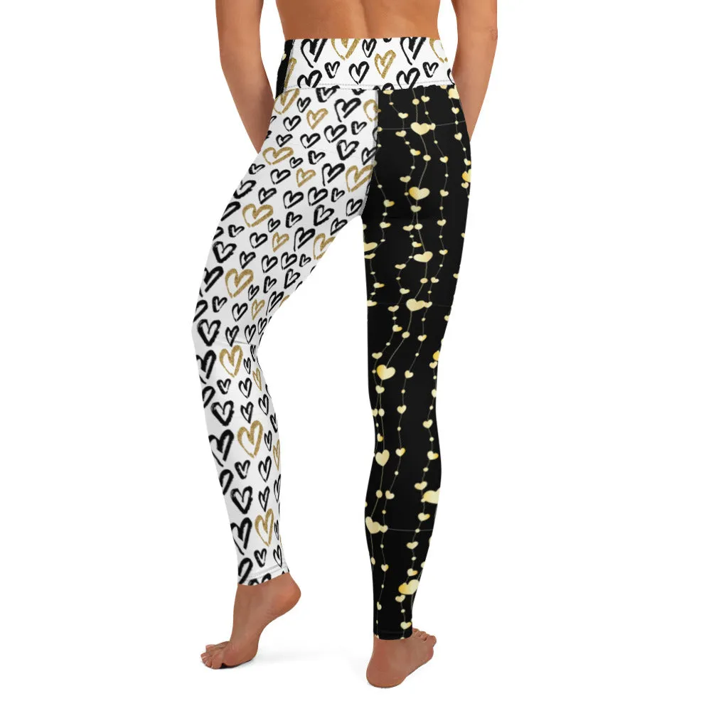 Strings of Black and Gold Hearts - Yoga Leggings