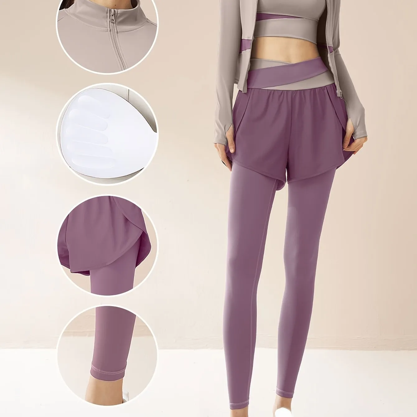 Three-Piece Yoga Set with Color Blocking