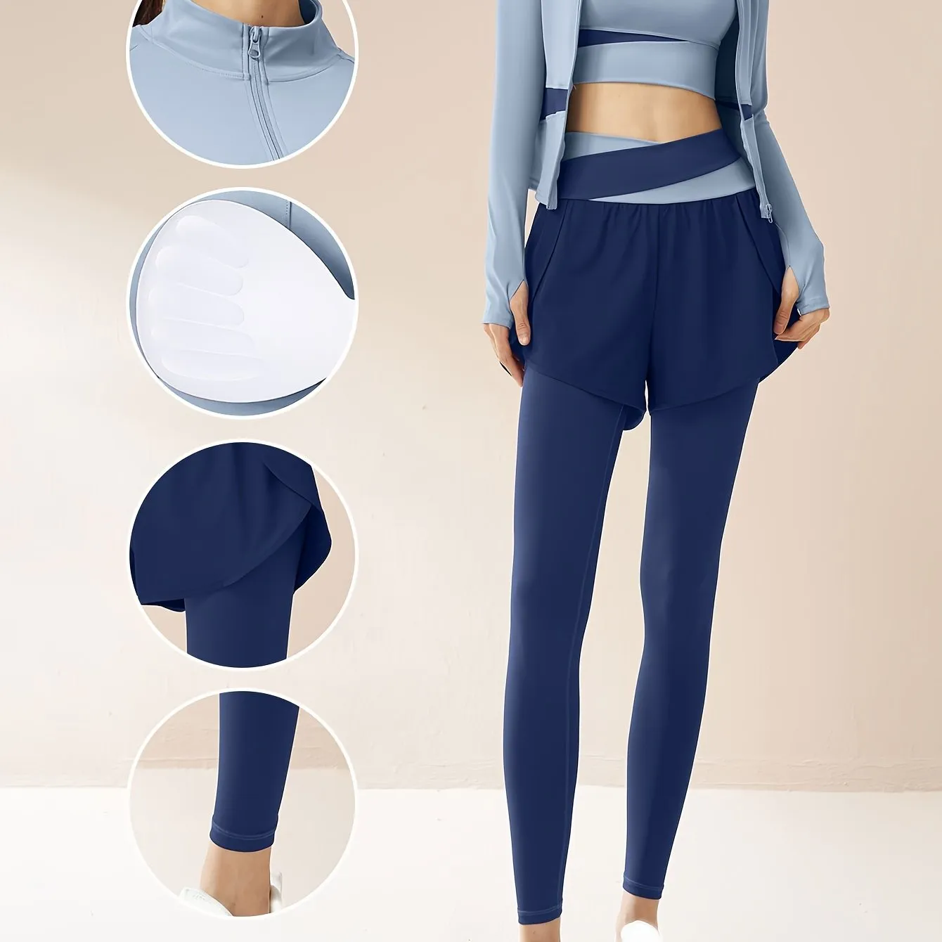 Three-Piece Yoga Set with Color Blocking
