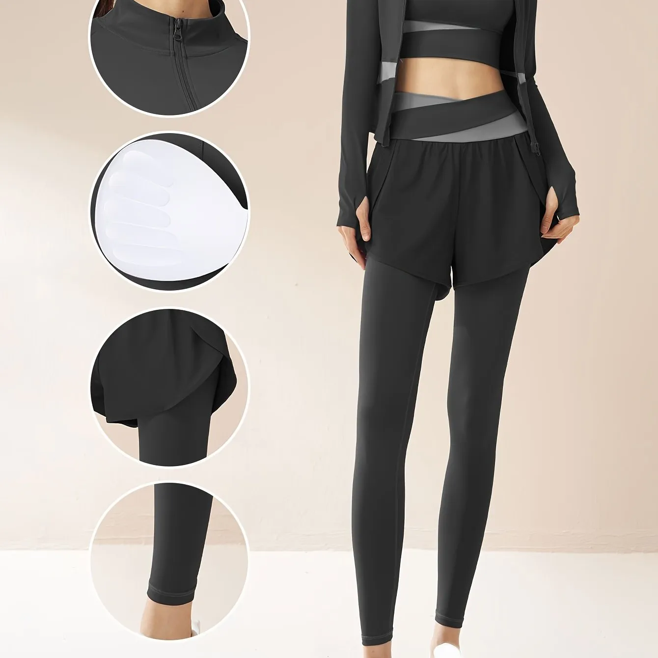 Three-Piece Yoga Set with Color Blocking