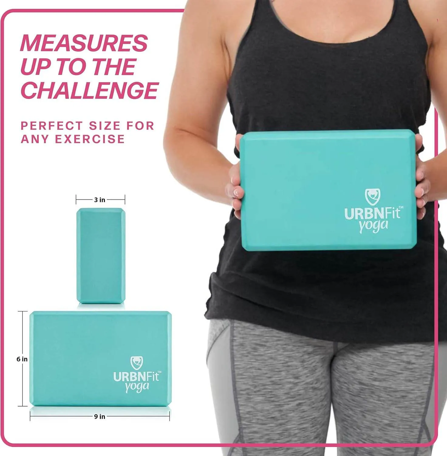 URBNFit Yoga Blocks 2 Pack - Sturdy Foam Yoga Block Set with Strap for Exercise, Pilates Workout, Stretching, Meditation, Stability - High Density Non Slip Brick, Fitness Accessories