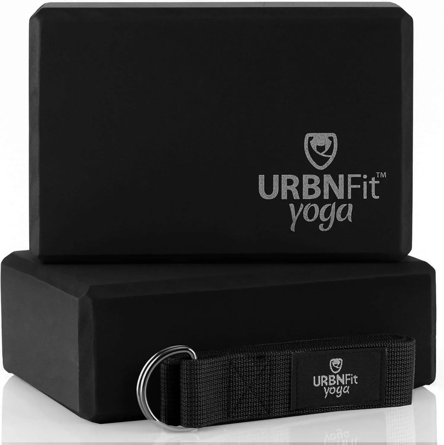 URBNFit Yoga Blocks 2 Pack - Sturdy Foam Yoga Block Set with Strap for Exercise, Pilates Workout, Stretching, Meditation, Stability - High Density Non Slip Brick, Fitness Accessories