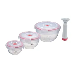 Vacuum Seal Food Storage Containers - Hand Held Vacuum Food System - Quick Marinator - Round Bowl - 7Pc - Coral Color