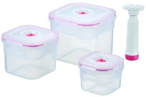 Vacuum Seal Food Storage Containers - Hand Held Vacuum Food System - Quick Marinator - Square - 7Pc - Coral Color