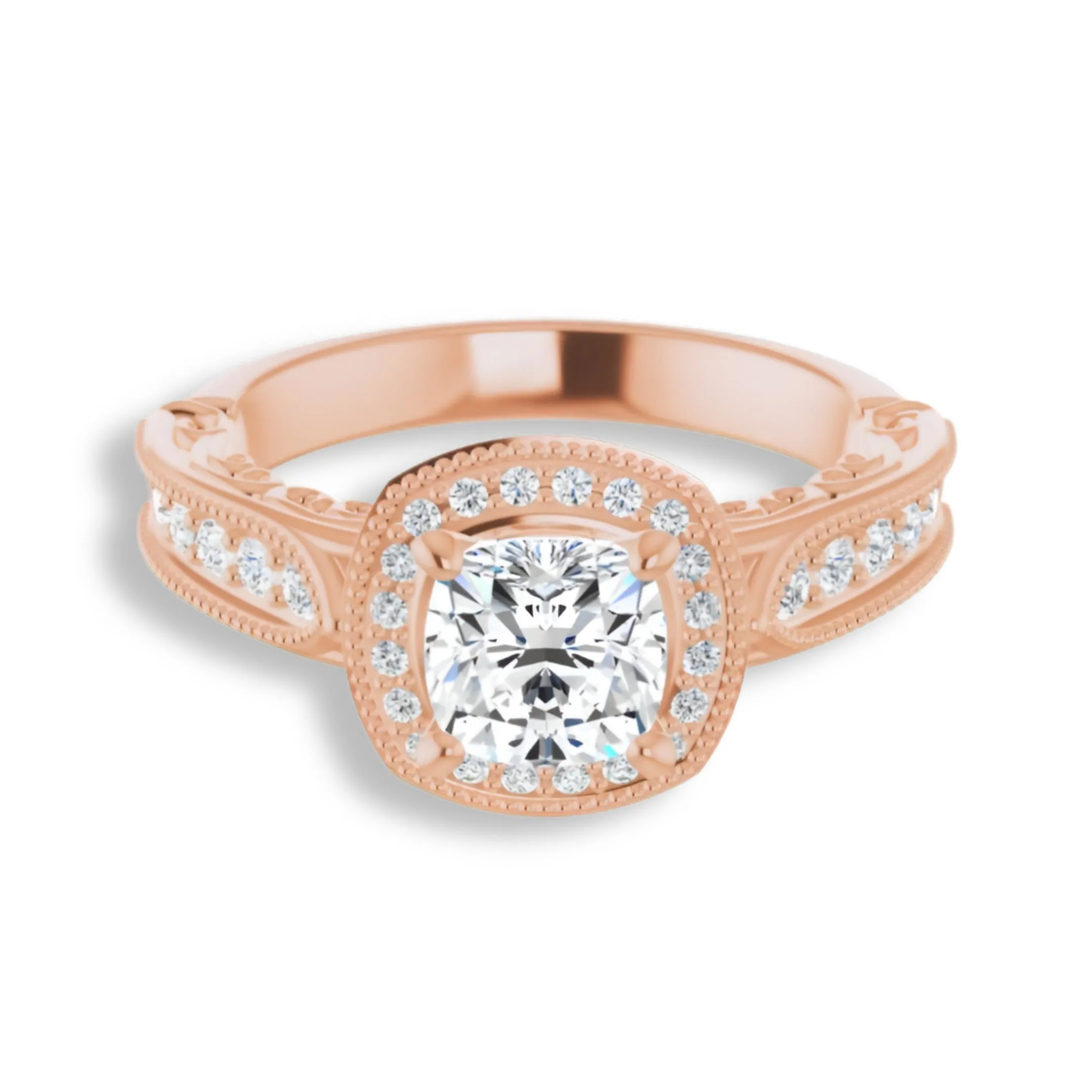 Vintage Style Cushion Cut Diamond Halo Engagement Ring