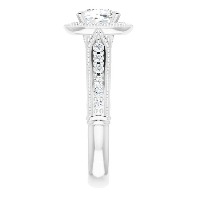 Vintage Style Cushion Cut Diamond Halo Engagement Ring