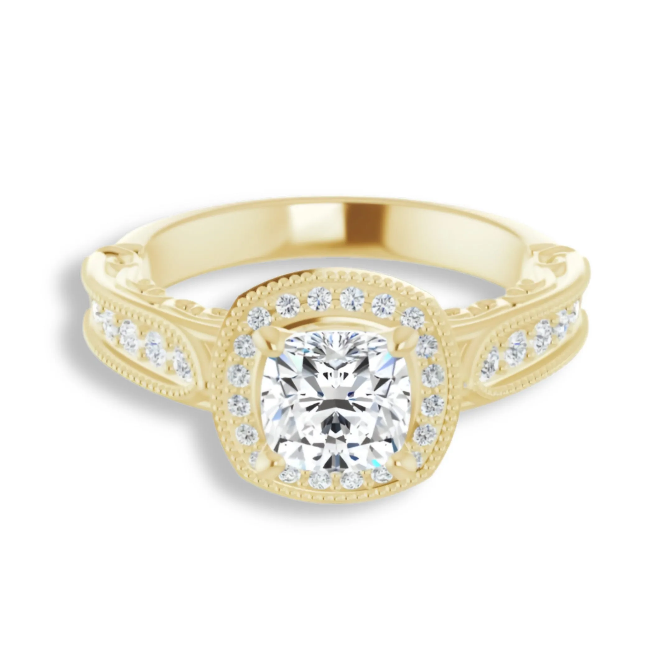 Vintage Style Cushion Cut Diamond Halo Engagement Ring