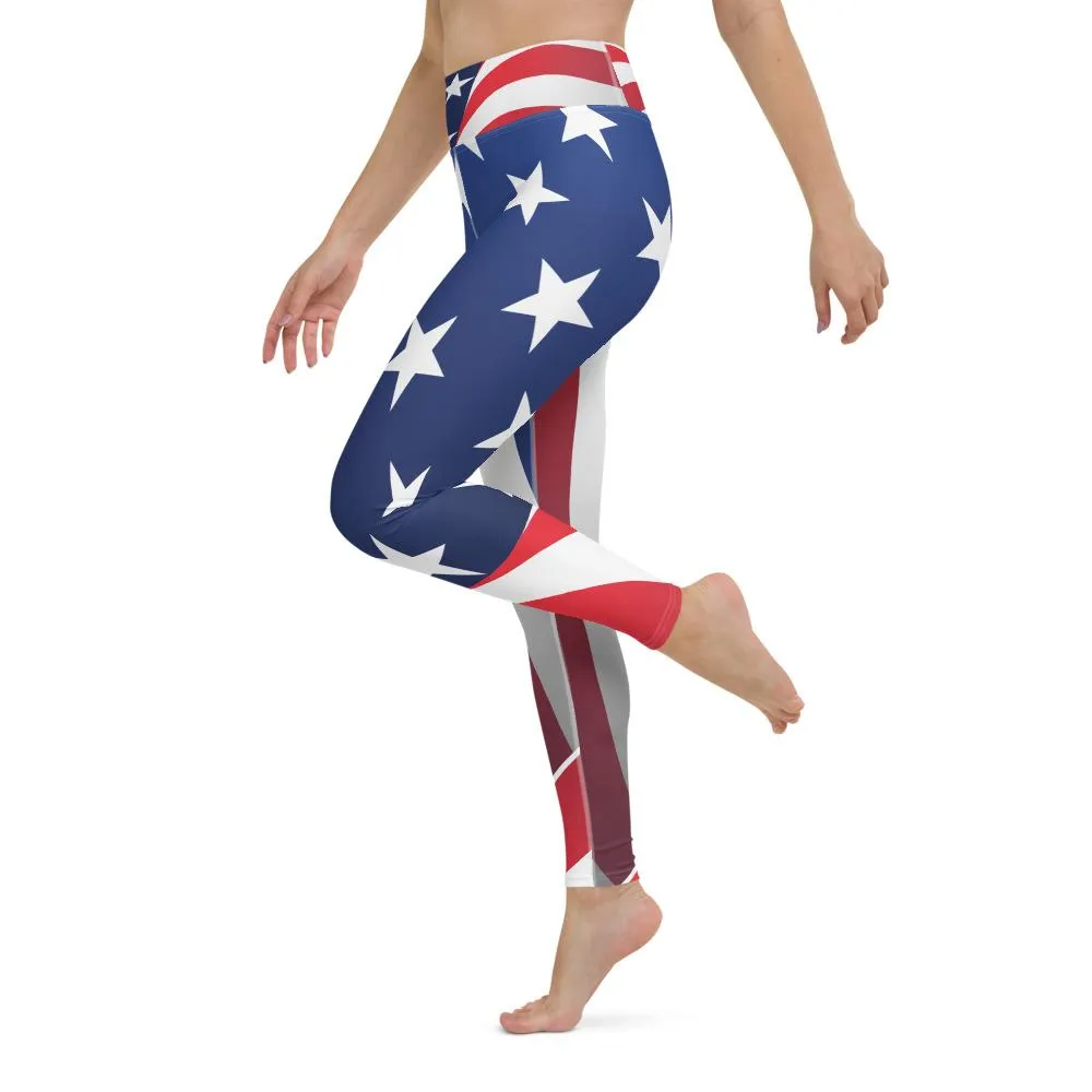 Waving American Flag - Yoga Leggings