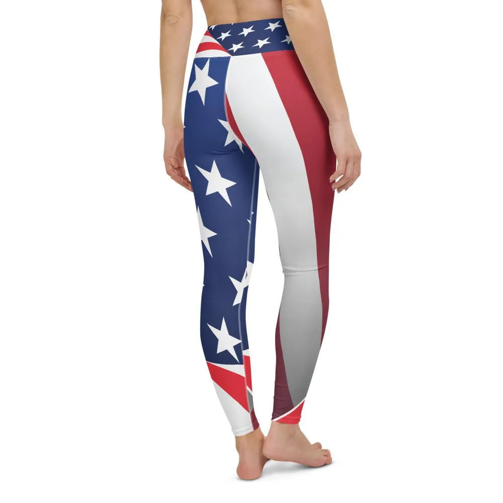 Waving American Flag - Yoga Leggings