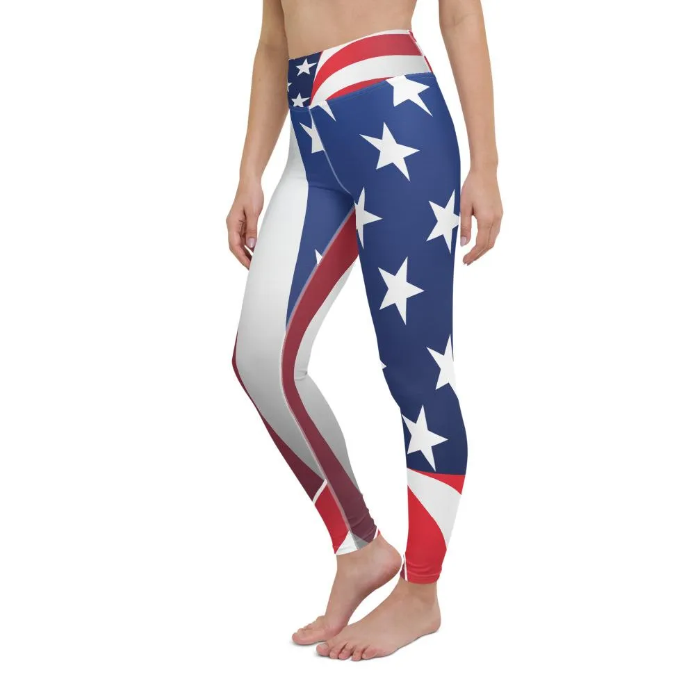 Waving American Flag - Yoga Leggings