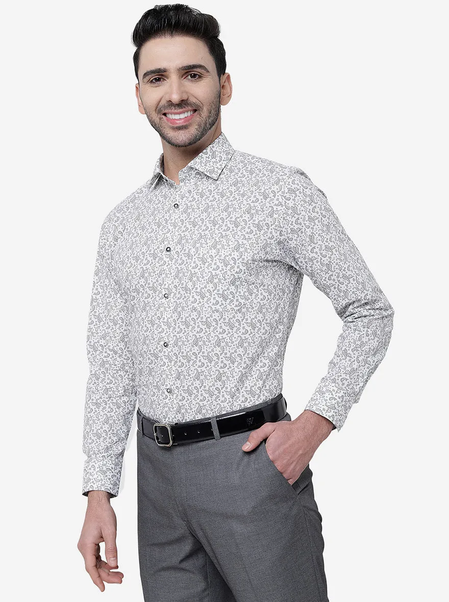 White & Black Printed Slim Fit Formal Shirt | Greenfibre