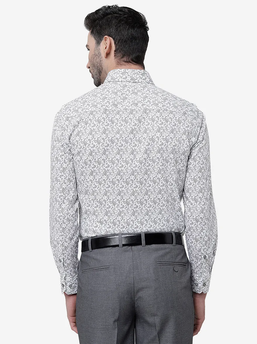 White & Black Printed Slim Fit Formal Shirt | Greenfibre