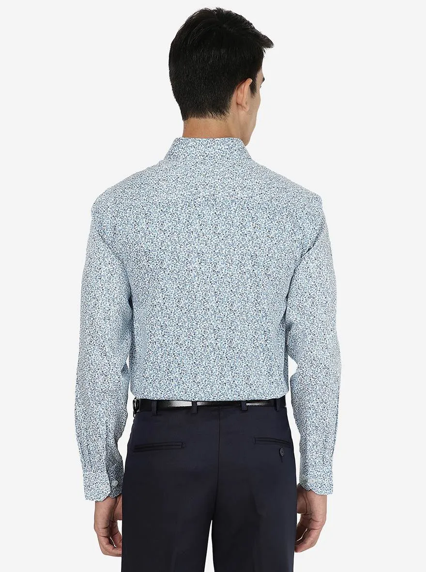 White & Blue Printed Regular fit Formal Shirt | JadeBlue