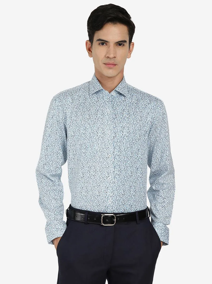 White & Blue Printed Regular fit Formal Shirt | JadeBlue