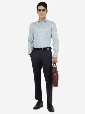 White & Blue Printed Regular fit Formal Shirt | JadeBlue