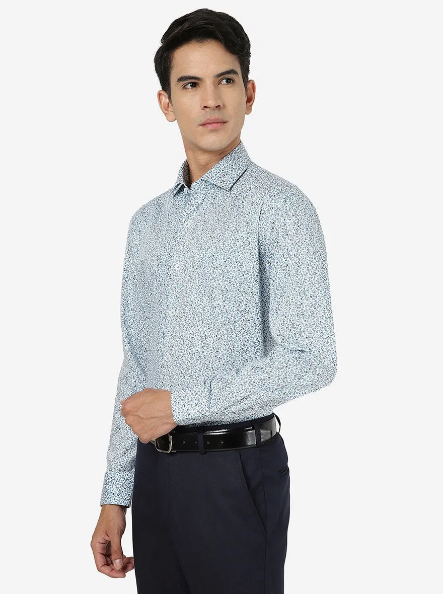 White & Blue Printed Regular fit Formal Shirt | JadeBlue