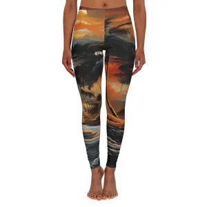 Women's Spandex Leggings - Bjrn Padmasana Palm Trees